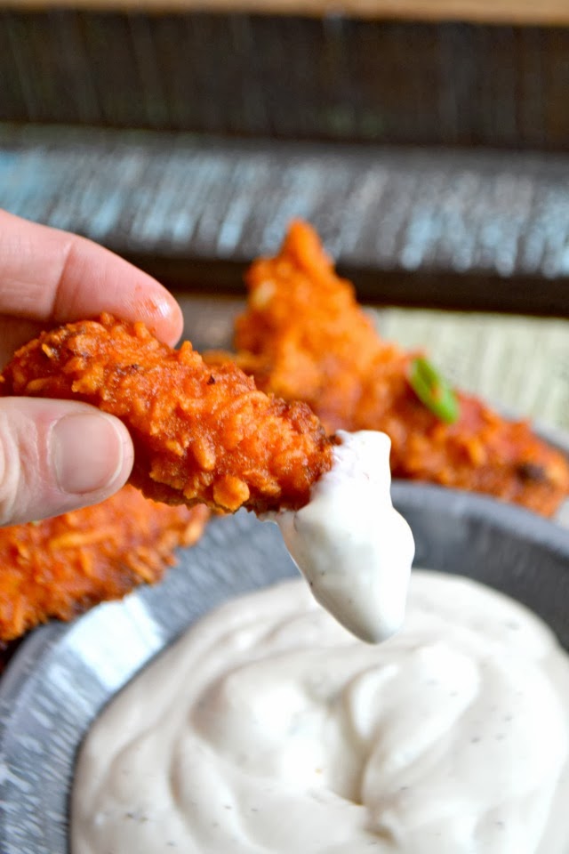 Ingredients (Recipe can be found at the site Bakeaholic Momma here.) Step by Step Instructions: There are 3 parts to these Sriracha Honey Chicken Tenders. The first one is for the chicken, marinade, and breading.